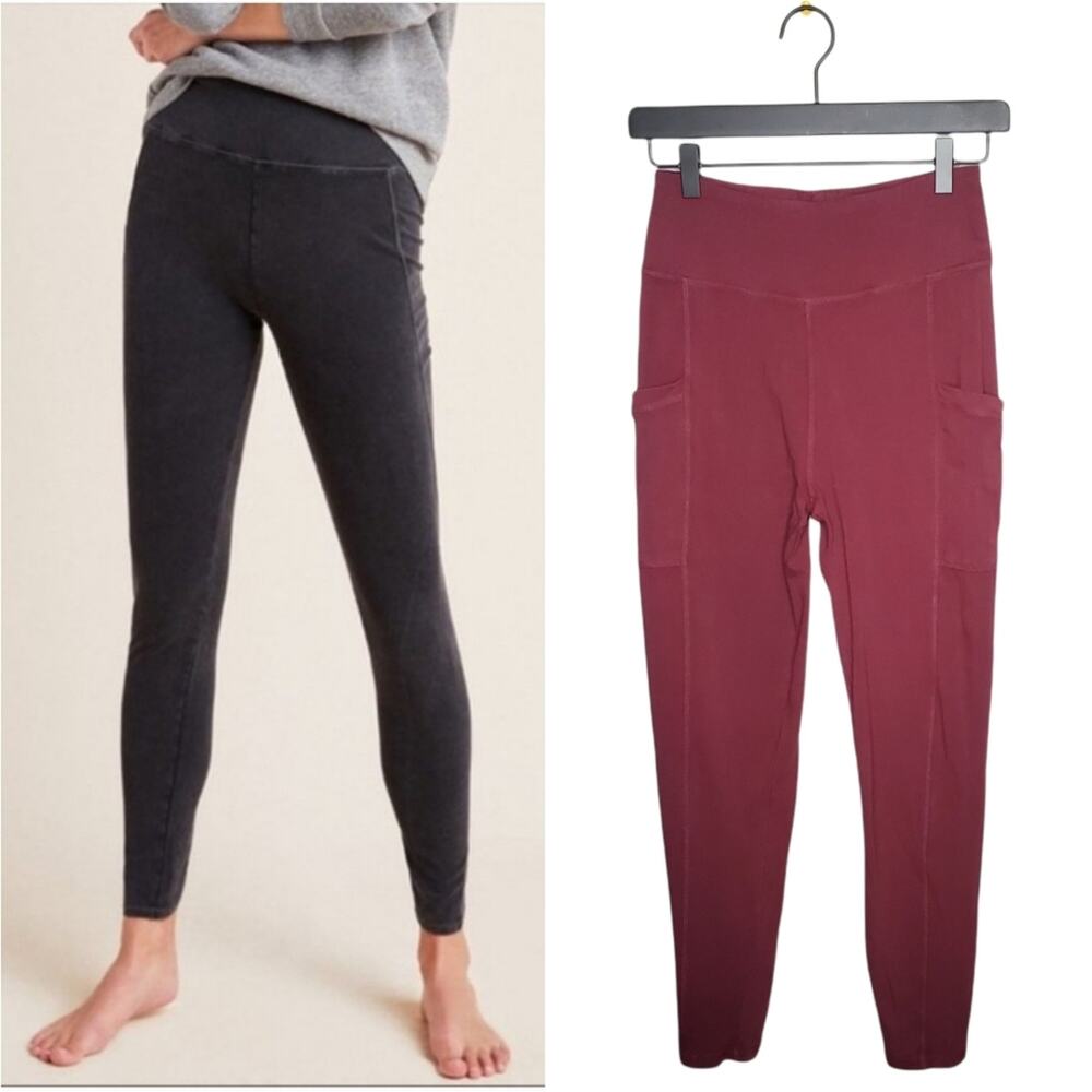 🔥Anthropologie - Saturday Sunday Leggings Maroon Women's Size Small Red Pockets